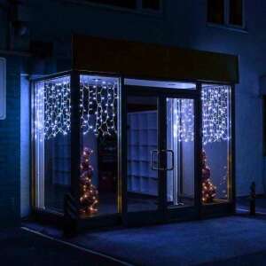 Fehér LED függöny fények, 120 LED, 3 x 1 méter, kültéri használatra, összekapcsolható - Fényfüzér