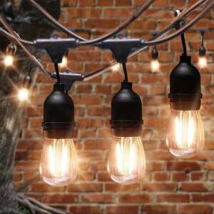 Outdoor String Lights 20 Bulbs (2 LED Filament), 20 M, 220 V connectable, black cable, warm white