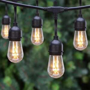 Fekete kültéri fényfüzér 20 meleg fehér LED filament izzóval, 10 méter hosszú, IP44 vízálló, összekapcsolható - Nonbrand Fényfüzér