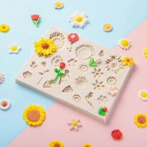 Tortadíszítő szilikon Fondantform mit Sonnenblumen-, Rosen- und Gänseblümchenmotiven zur Kuchendekoration - Koch- & Backgeschirr