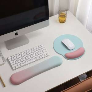 Csuklótámasz és egérpad szett, ergonomikus támasz billentyűzethez és egérhez, kényelmes és stílusos, kék és rózsaszín színben - Csuklótámasz