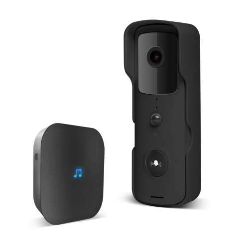 Smart Wi-Fi video doorbell set with battery and microSD, black