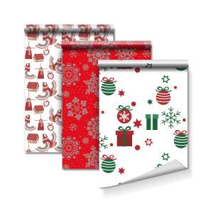 Christmas wrapping paper, 3 pack, 70 gsm, 70 x 150 cm, red, white, green, snowflake, house, bird, gift, ornament - Gift wrapping