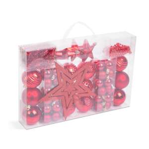 Red Christmas ornament set of 66 pieces in a clear plastic box - Christmas