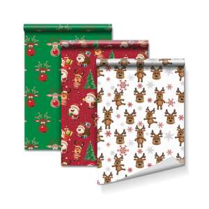 Christmas wrapping paper with reindeer, Santa and Christmas tree designs - Gift wrapping