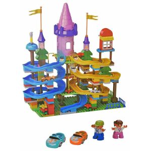 Kétpályás kastély építőkocka készlet autókkal és figurákkal - Golyópálya