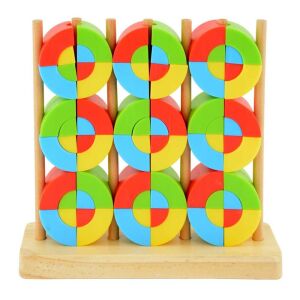 Jucărie educativă 3D GeoMo Rings pentru copii mici, puzzle colorat cu inele din lemn - Jocuri educative pentru școlari