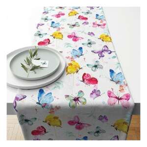 Fehér asztalfutó színes pillangó mintával, 40x150cm, 100% pamut - Ambiente