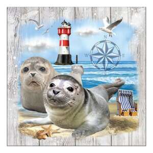Seal Couple 33x33cm szalvéta, 20 darabos, világítótoronnyal és sirályokkal - Szalvéta