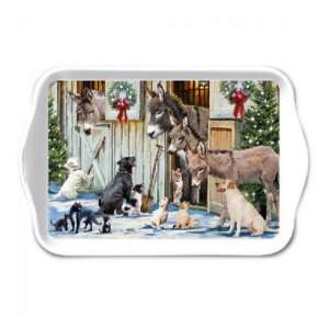 Animal Friends műanyag tálca karácsonyi jelenettel szamarakkal, kutyákkal és macskákkal - Tálca