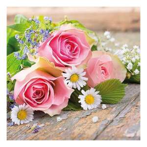 Rózsaszín rózsák és margaréták papírszalvéta, 33x33cm, 20 darabos - Szalvéta