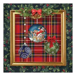 Karácsonyi szalvéta kockás mintával és díszekkel, 20 darabos - Szalvéta