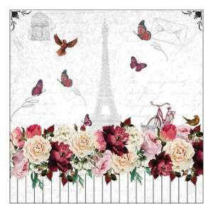 Romantikus Párizsi papírszalvéta Eiffel-toronnyal, virágokkal és pillangókkal - Szalvéta