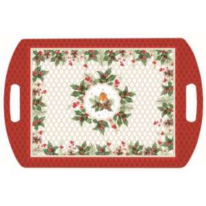 R2S Karácsonyi Bogyók Tálca, 52x35cm, piros műanyag tálca karácsonyi mintával - Tálca