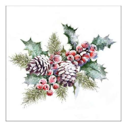 Karácsonyi Papírszalvéta - Holly és Bogyók - 33x33cm - 20 db