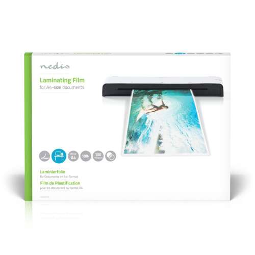NEDIS lamináló film A4 | Vastagság: 100 µm | Csomagolás egysége: 100 db | Műanyag | Átlátszó LAMIA4AT100