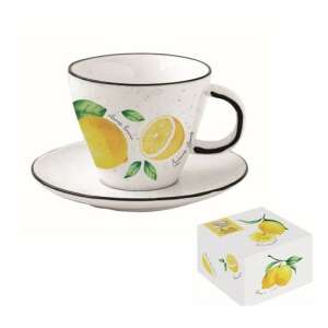 Amalfi citromos porcelán teáscsésze és alátét szett, 250ml - Tálalás