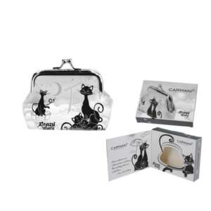 H.C.021-3811 Műbőr pénztárca 9x7,5x2cm, fekete macskás