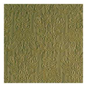 Elegance Olive Green dombornyomott papírszalvéta 33x33cm, 15db-os - Szalvéta