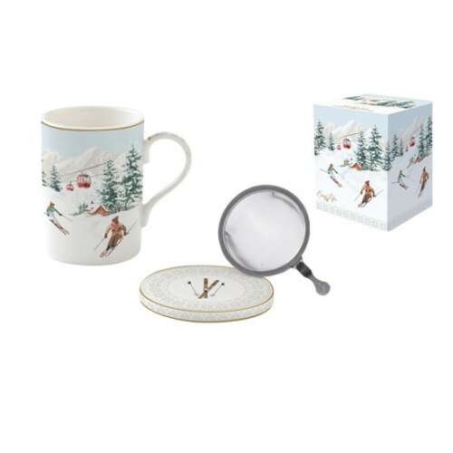 R2S.105CHAL Chalet Porcelán szűrősbögre tetővel, 350ml, Síelés minta