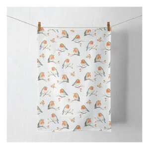 Robin Family konyharuha konyharuhák, 50x70cm, 100% pamut, fehér alapon piros rigó mintával - Ambiente