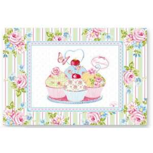 Gourmandise Stripe Green műanyag tányéralátét, cupcake mintával - Tányéralátét