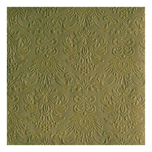 Elegance Olive Green dombornyomott papírszalvéta 40x40cm, 15db-os