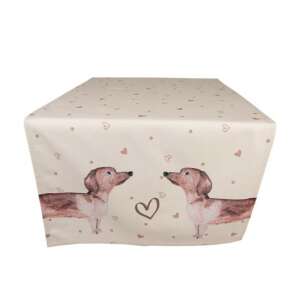 CLEEF.DHL64 Asztali futó 50x140cm, 100% pamut, Dachshund Love, két tacskóval és szívekkel - Clayre & Eef