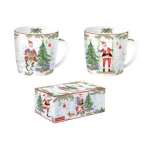 Joyful Santa 2 db-os porcelán bögre szett, 350ml-es, karácsonyi mintával - Bögre
