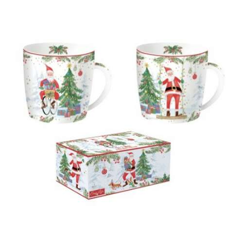 Joyful Santa 2 db-os porcelán bögre szett, 350ml-es, karácsonyi mintával