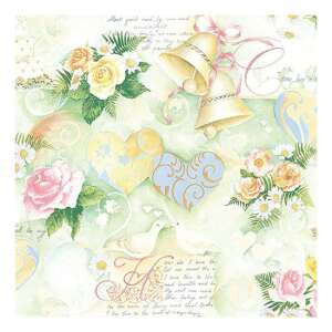 Esküvői harangok zöld papírszalvéta virágmintával - Szalvéta