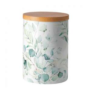 Eucalyptus All Over porcelán konyhai tároló üveg bambusz fedővel - Ételtárolás