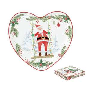Joyful Santa szív alakú porcelán tálca, 20x19cm, tökéletes karácsonyi nasik és finomságok számára - Tálalás