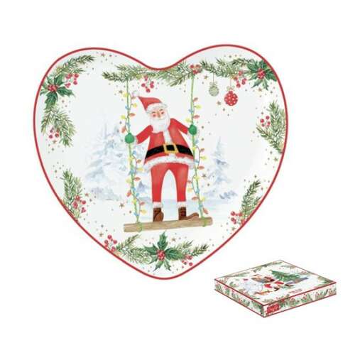 Karácsonyi Szívtálca - Mikulás - Porcelán - 20x19cm