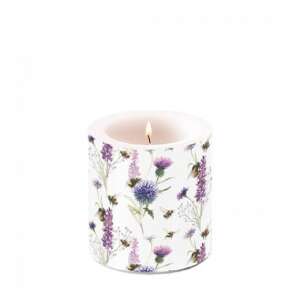 Bumblebees in the Meadow illatos gyertya, 8x7,5cm, fehér virágmintával - Lakberendezés