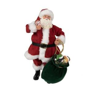 Textilruhás Mikulás figura zöld zsákkal, 28cm magas - Szezonális dekoráció