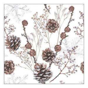 Fenyo toboz mintás papírszalvéta, téli virágmintával, 33x33cm, 20 db-os - Szalvéta