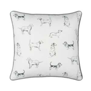CLEEF.DOL30 Dog Lovers 50x50cm párnahuzat fehér alapon szürke szegéllyel, különféle kutyafajták mintájával fekete-fehérben - Clayre & Eef