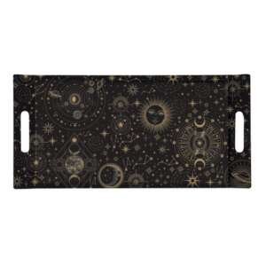 Celestial Atmosphere Tálca, 40x19cm, Fekete Arany Csillagokkal és Bolygókkal - Tálca