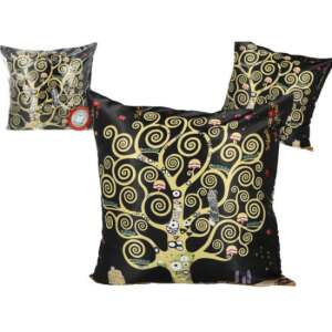 Klimt Életfa díszpárna, 45x45cm, fekete és arany mintával - Díszpárna