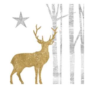 Mystic Deer arany papírszalvéta szarvas és nyírfa mintával - Szalvéta