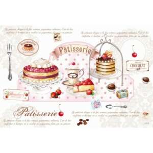 Patisserie témájú műanyag tányéralátét süteményekkel, péksüteményekkel és kávéval - Tányéralátét