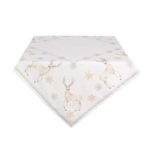 CLEEF.PCH01 Karácsonyi Pasztell Asztalterítő, 100x100cm, 100% pamut, rénszarvas és hópehely mintával - Clayre & Eef