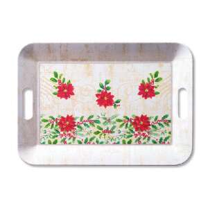 Pointsettie műanyag tálca karácsonyi mintával, 33x47cm - Tálca