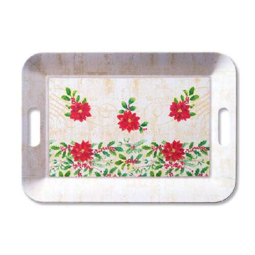 Pointsettie műanyag tálca karácsonyi mintával, 33x47cm