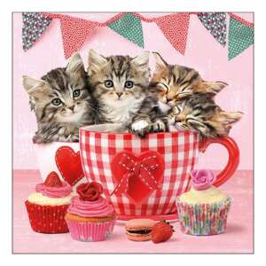 Macskák teáscsészében papírszalvéta, 33x33cm, 20 darabos - Szalvéta