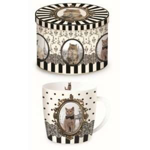 Porcelán bögre macska mintával, 250ml, Barocco Cats B, fémdobozban - Nonbrand Bögre