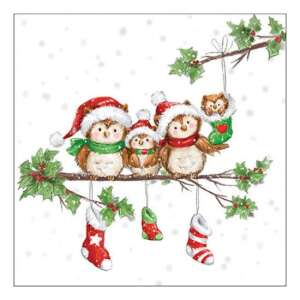 Bagoly család karácsonyi szalvéta, 20 darabos, 33x33cm - Szalvéta