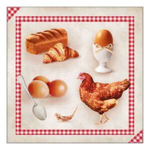 Reggeli szalvéta csirkével, kenyérrel, tojással és kanállal - Szalvéta