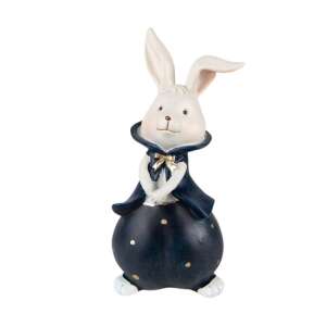 CLEEF.6PR3613 Fehér nyuszi sötétkék gombócnadrágban, 9x8x21cm, műanyag dekorfigura - Clayre & Eef